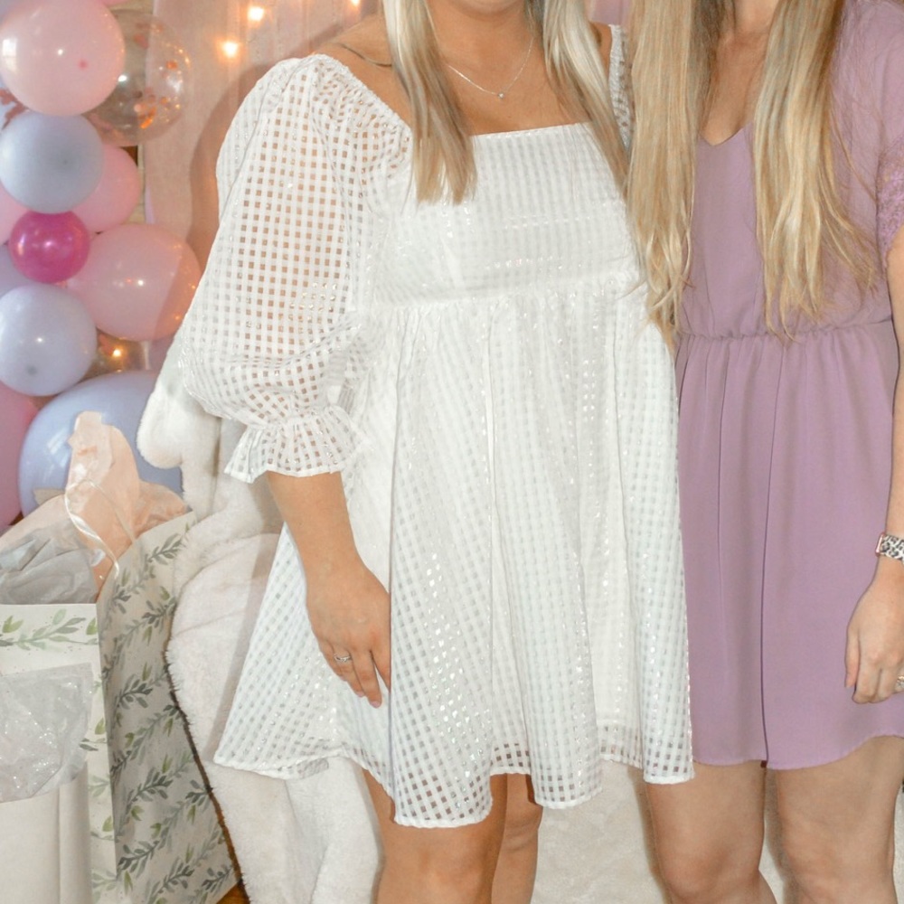 White babydoll dress with gingham print